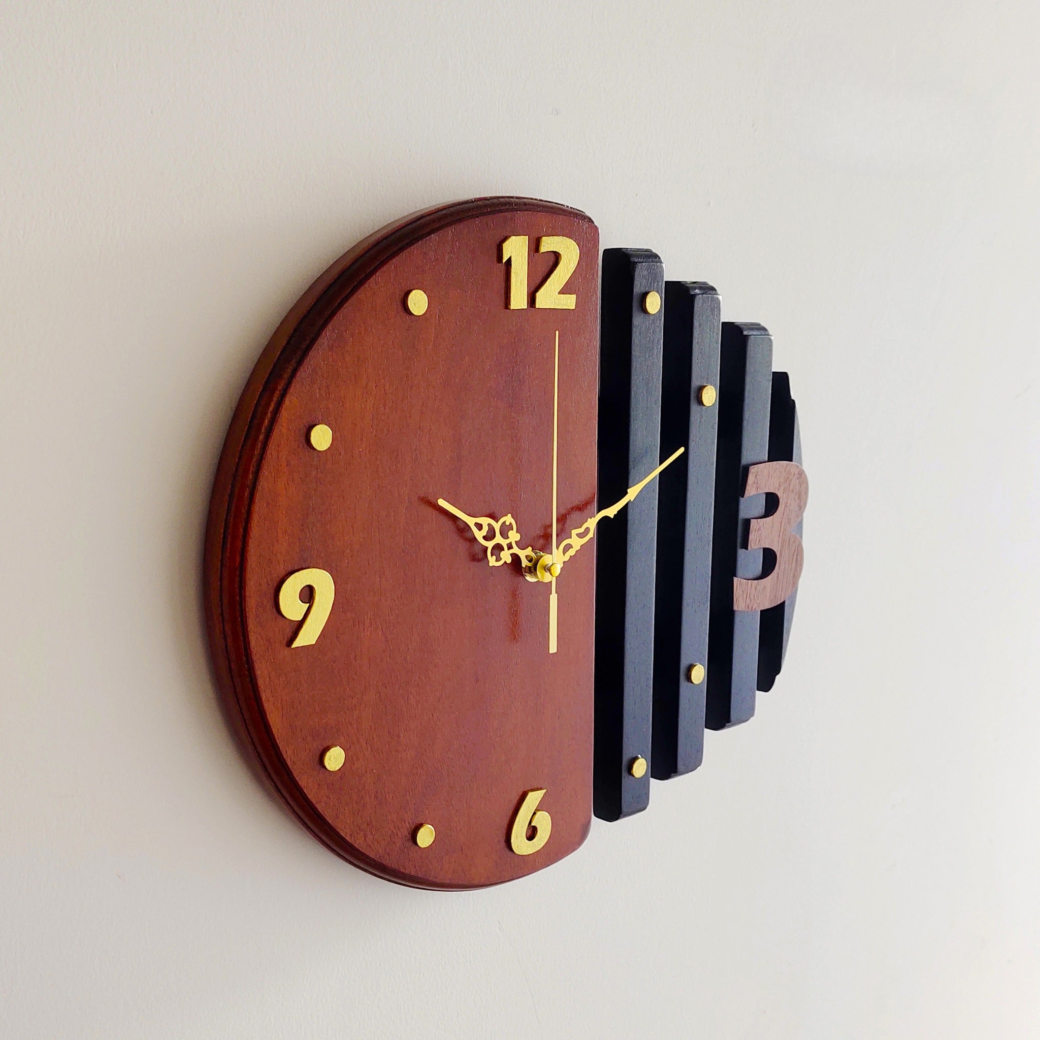 Stripes Patterned Mahogany Wooden Wall Clock – 14 Inch