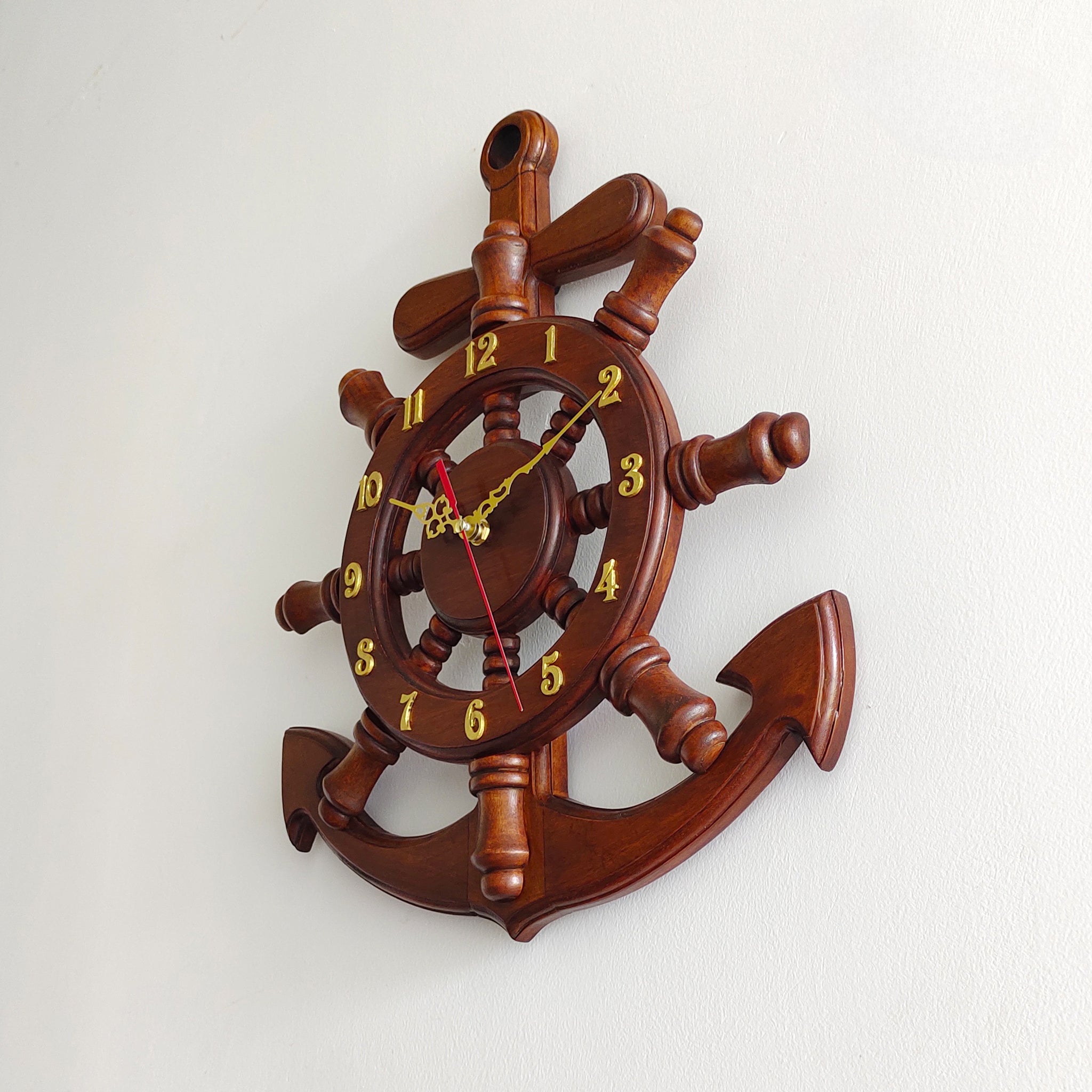 Anchor-Shaped Mahogany Wooden Wall Clock – 18 Inch (Nautical Design)