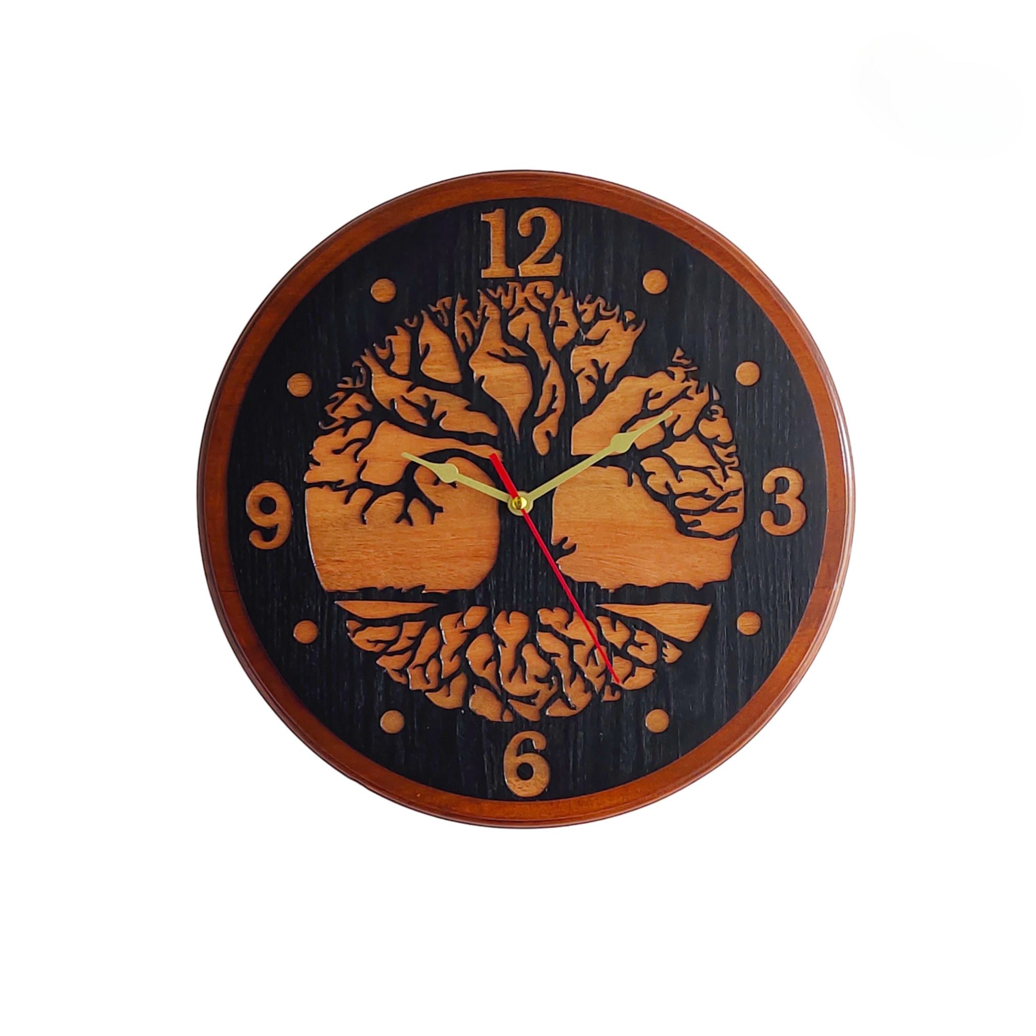 Tree Carved Wooden Wall Clock – 14 Inch