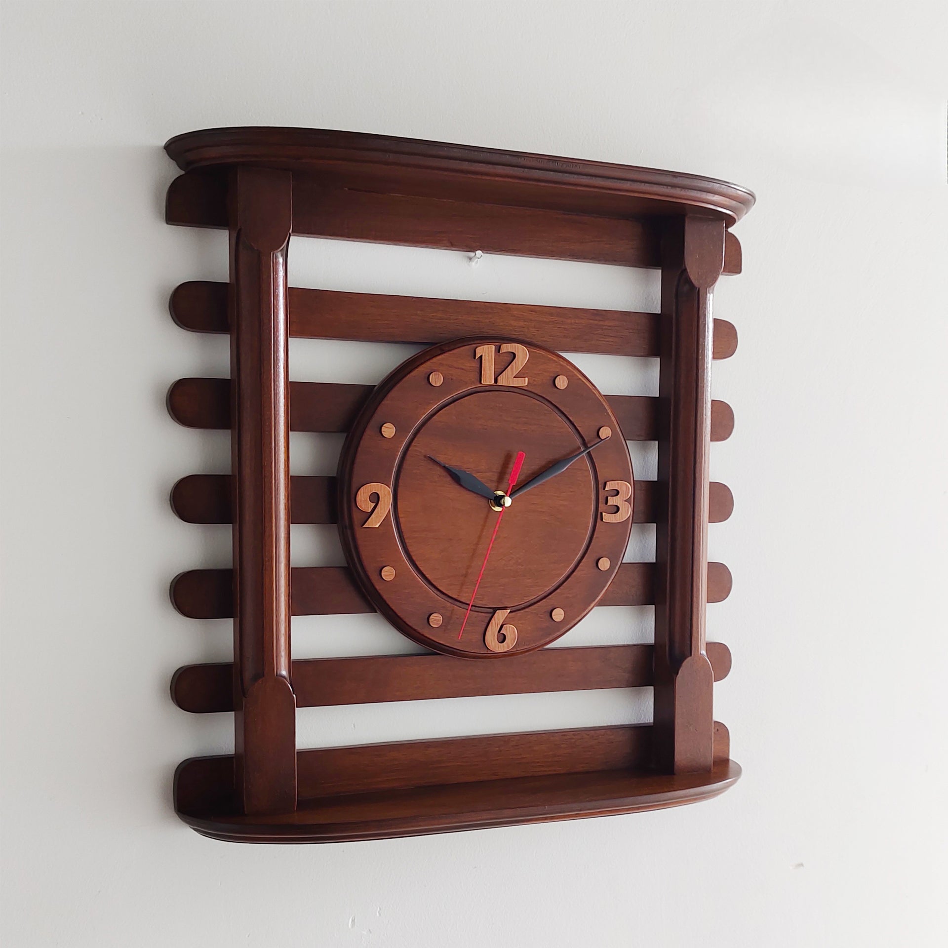 Stripes Patterned Mahogany Wooden Wall Clock – 18 Inch