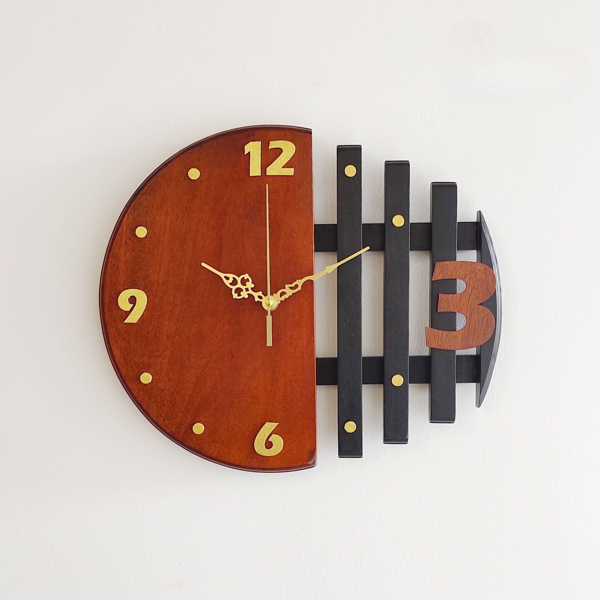 Stripes Patterned Mahogany Wooden Wall Clock – 14 Inch