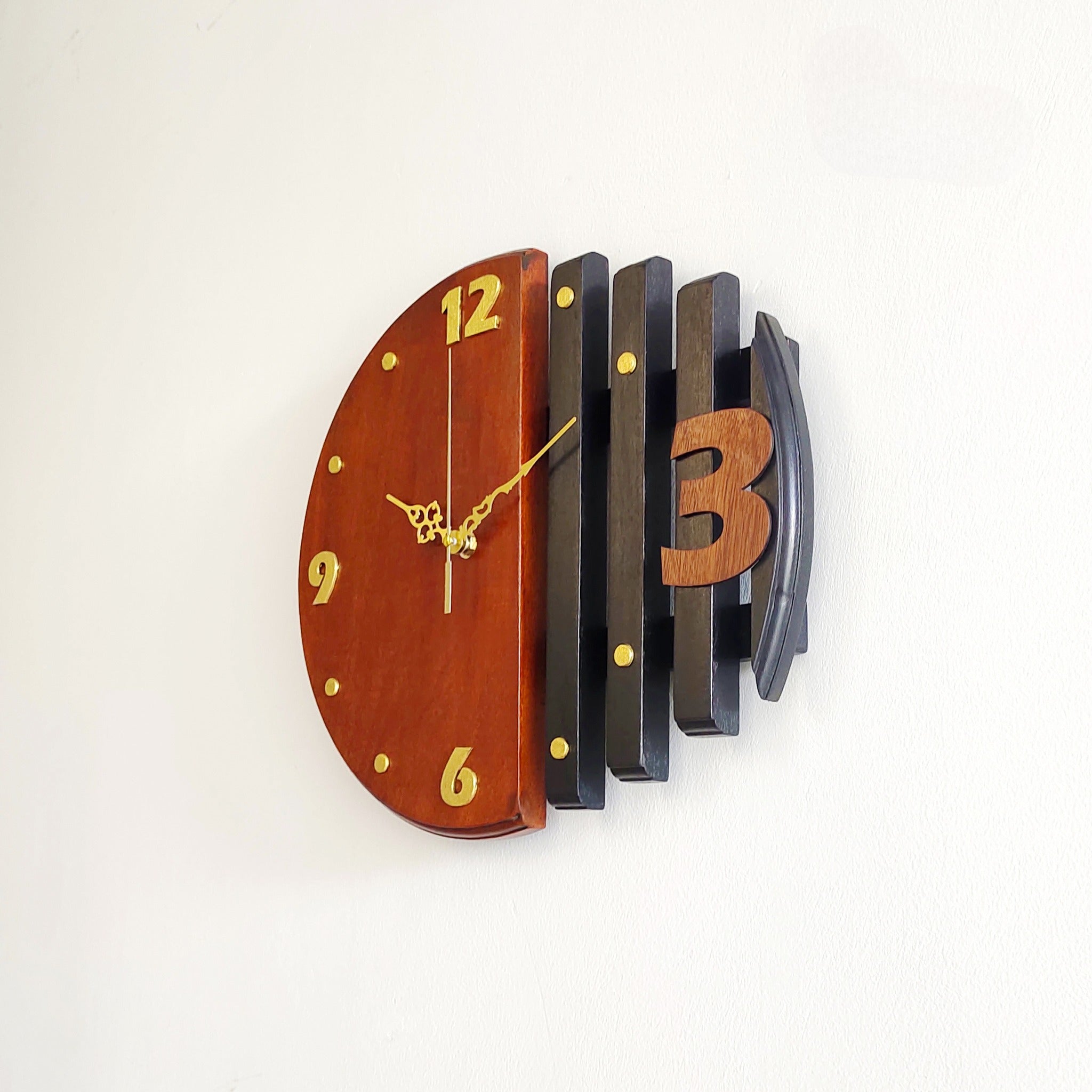 Stripes Patterned Mahogany Wooden Wall Clock – 14 Inch