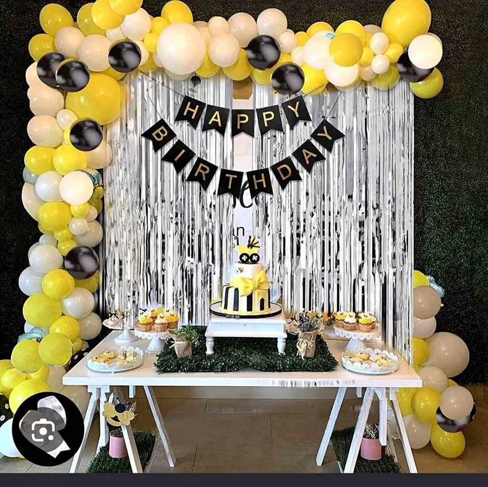 Complete Birthday Decoration Set – Happy Birthday Banner, Balloons, Foil Curtains, and Star Foils