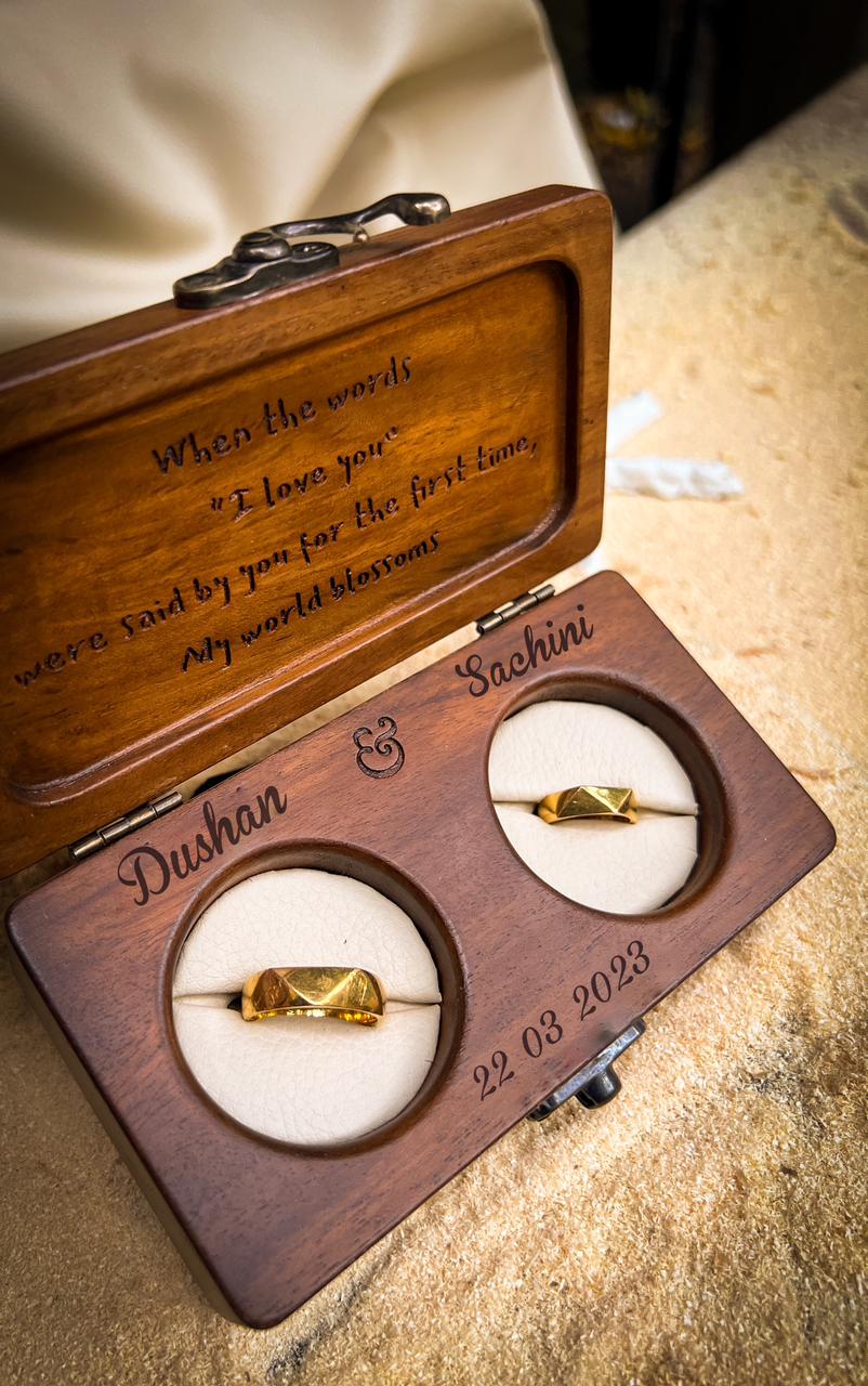 Personalized Wooden Double Ring Box – Elegant Gift for Special Occasions