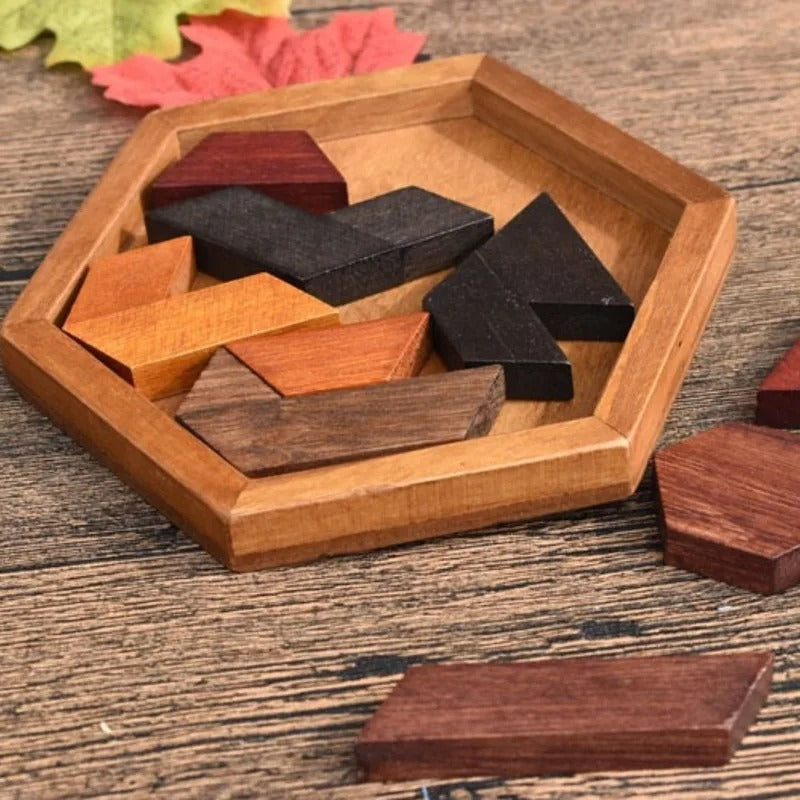 Hexagonal Wooden Puzzles IQ Game For Children Kids