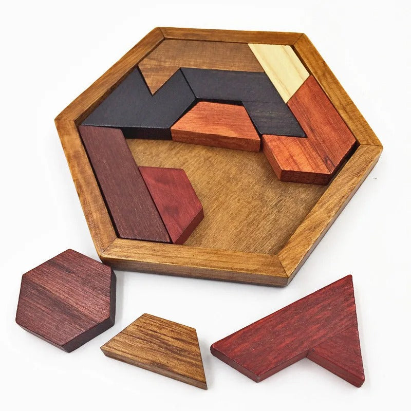 Hexagonal Wooden Puzzles IQ Game For Children Kids